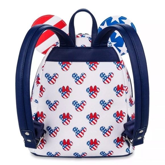 ✨️💙 Disney PARKS unisex Loungefly Mickey + Minnie Mouse Americana Backpack ✨️❤️ - Picture 4 of 13